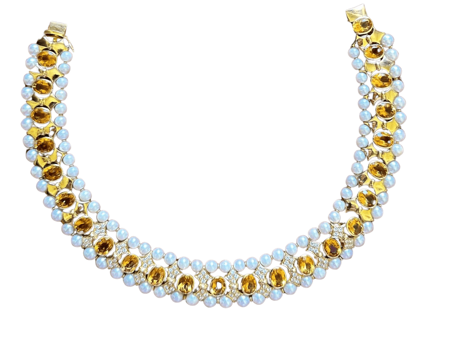 Collier Tour de cou vintage Bvlgari diamants, citrines et perles 58 Facettes VIN-NECK-I