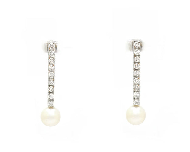 Boucles d'oreilles Boucles d’oreilles tennis en or blanc 18 ct avec perles et diamants 58 Facettes 14013
