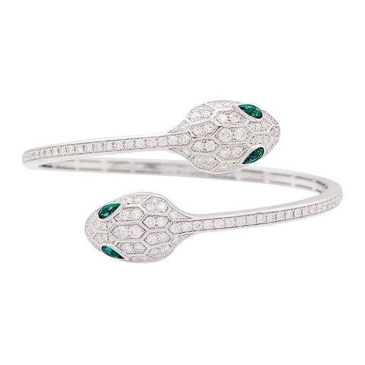 Bracelet Bulgari Serpenti Seduttori - Bracelet jonc en or blanc, diamants et émeraudes 58 Facettes 34137