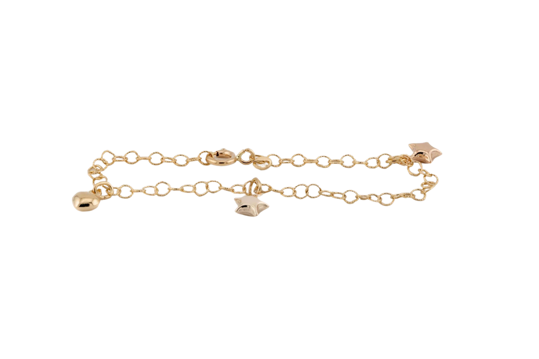 Bracciale en giallo dorado con estrellas y corazones.