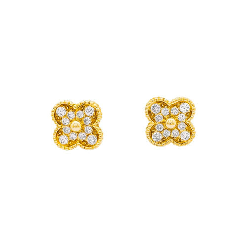 Boucles d'oreilles Van Cleef & Arpels Alhambra - Puces d’oreilles en or jaune et diamants 58 Facettes 35308