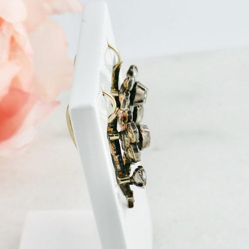 乔治亚风格的吊坠耳环——14K金花朵与玫瑰切割钻石 58 Facettes 180