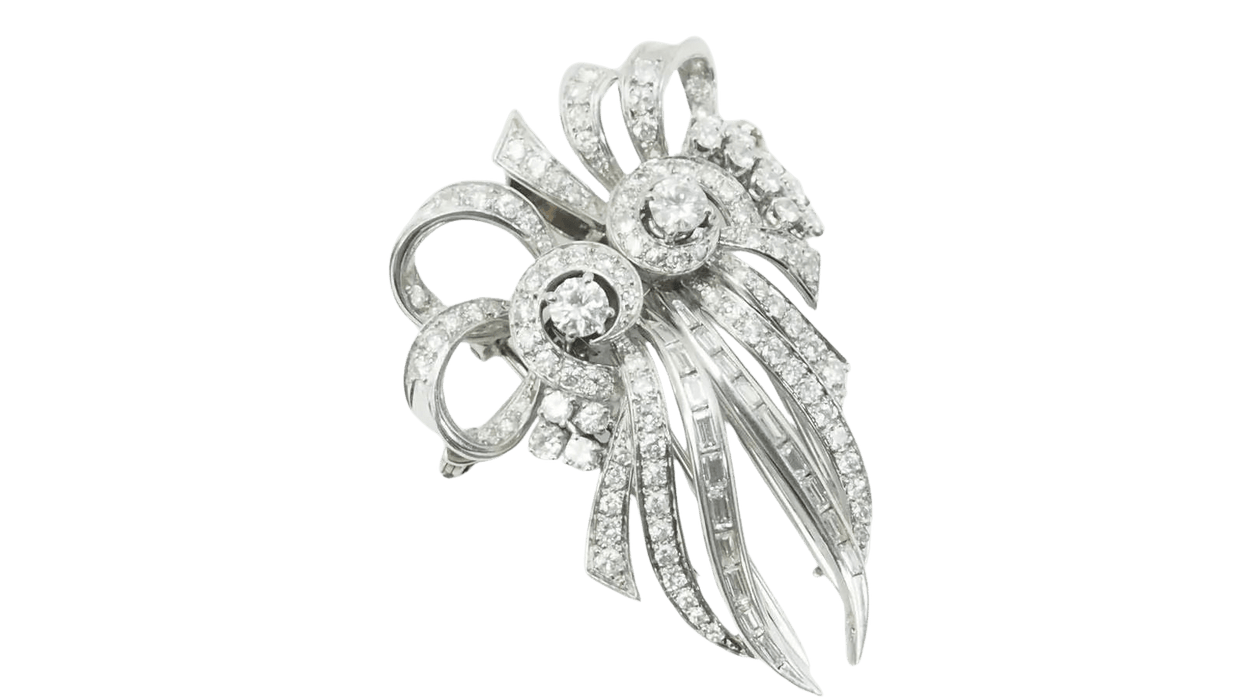 Broche Broche Art déco double clips en or blanc et platine, diamants 58 Facettes 32946