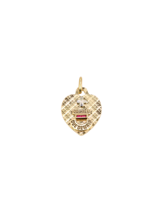 AUGIS - Love medal with checkered heart in yellow gold and ruby