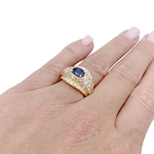 Bague 50 Bague jonc en or jaune 750/000 avec diamants et saphir 58 Facettes 33326