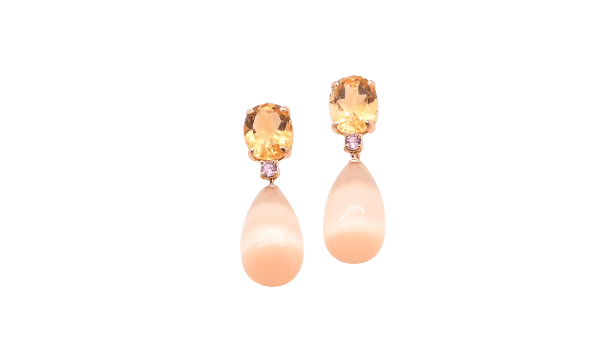 Boucles d'oreilles Earrings Gold Citrine Pink Sapphire 0, 14 ct Hydro Light Peach Moonstones 58 Facettes