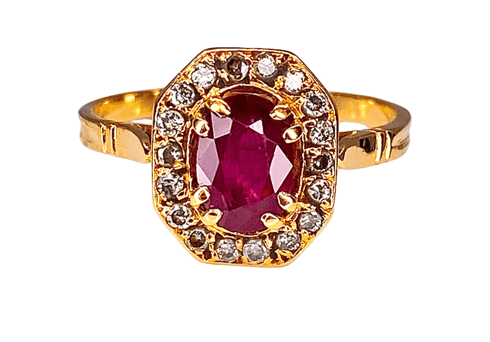 Bague 55 Bague or jaune rubis et diamants 58 Facettes AB335