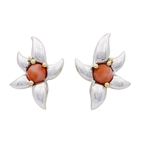 Boucles d'oreilles Tiffany & Co. - Parure clips d’oreilles et broche en or jaune, argent et corail 58 Facettes 33458