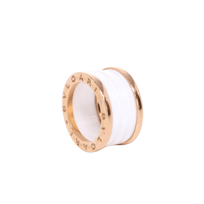 Bague 51 BULGARI - Bague or jaune et émail blanc 58 Facettes 103962