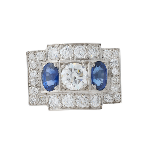 Bague 53 Bague Tank Art Déco Platine Saphirs Diamants 58 Facettes