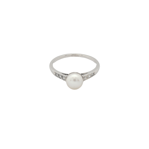 Bague 53 Bague or blanc diamants et perle 58 Facettes 29582