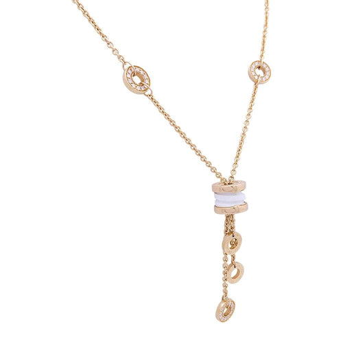 Collier Bulgari B.Zero1 - Collier cravate en or rose, céramique blanche et diamants 58 Facettes 33370