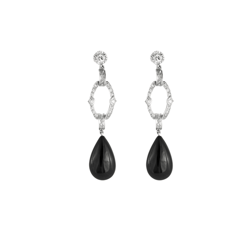 Boucles d'oreilles Boucles d’oreilles style Art Déco Onyx et diamants 58 Facettes