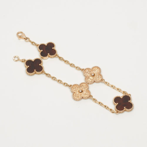 Bracelet Van Cleef & Arpels Vintage Alhambra - Bracelet 5 motifs en or rose et bois 58 Facettes vca-alh-brclt-ltrwd-rg