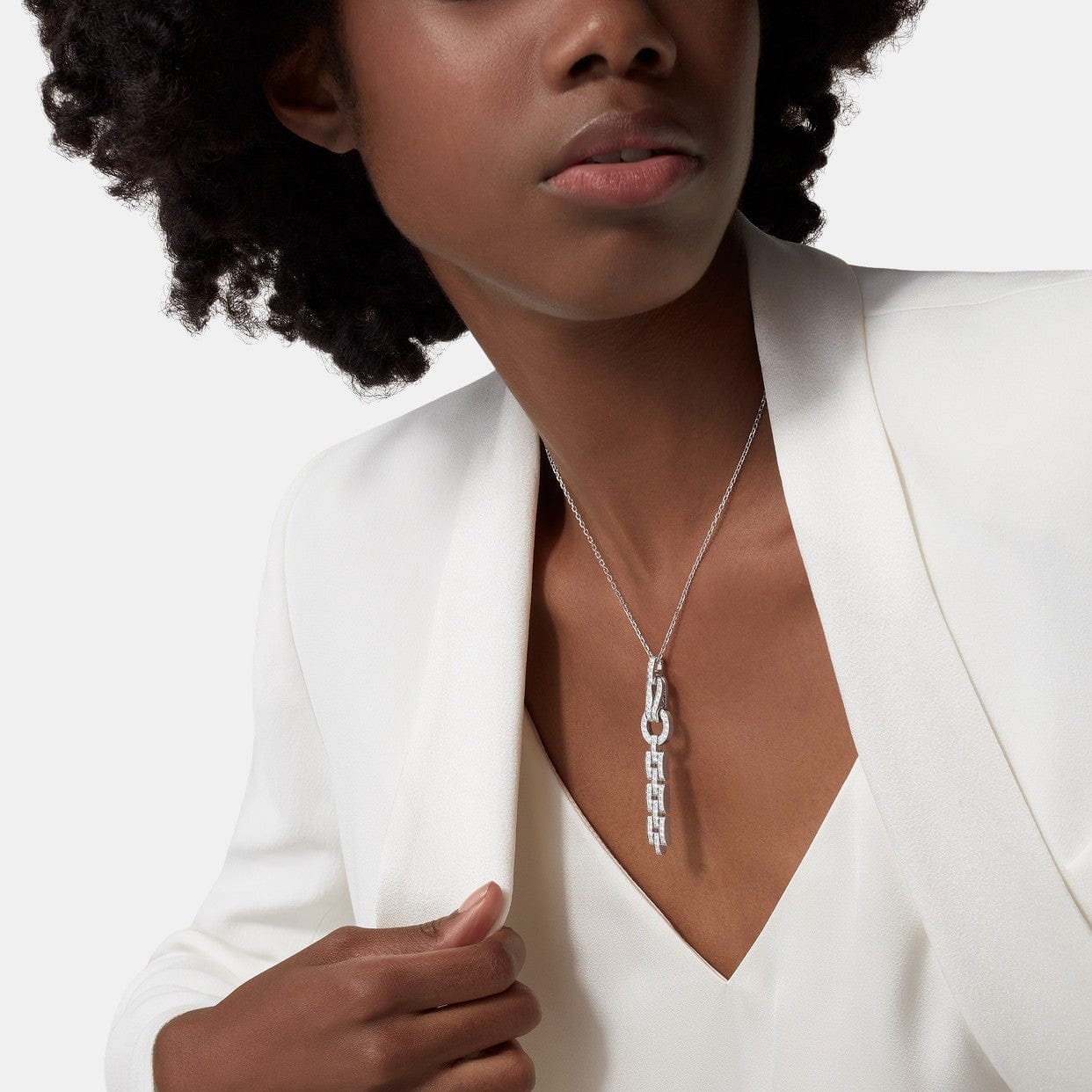 Collier Agrafe Or blanc Diamant