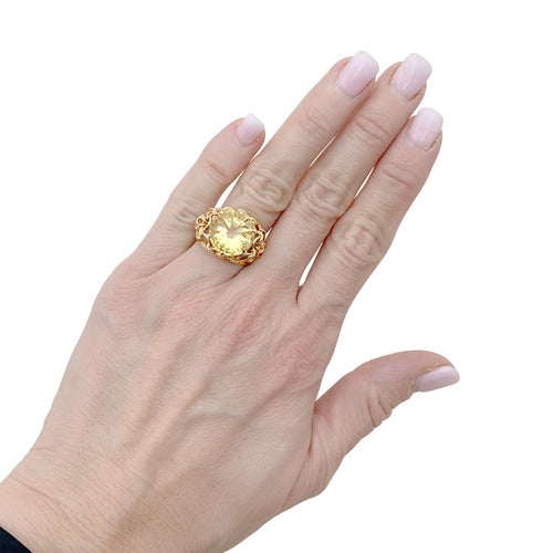 Bague 52 Bague dôme vintage en or jaune 750 avec citrine 58 Facettes 35067