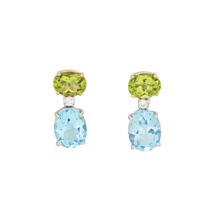 Boucles d'oreilles Peridot Blue Topaz Earrings Drops Estate Gold Mixed Gemstones 58 Facettes G13657