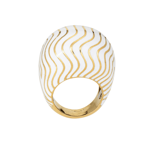 Bague 52 Vintage David Webb Ring White Enamel Bombe Dome 58 Facettes G13644