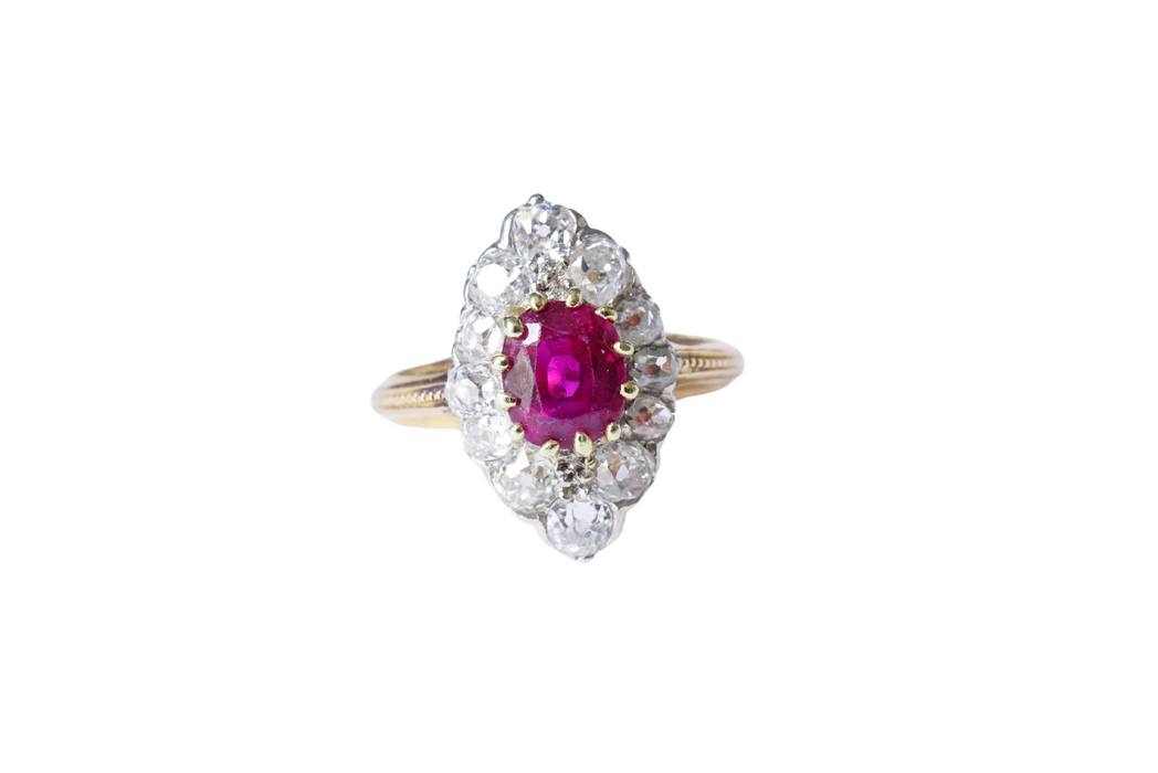 Marquise Burmese ruby diamond ring