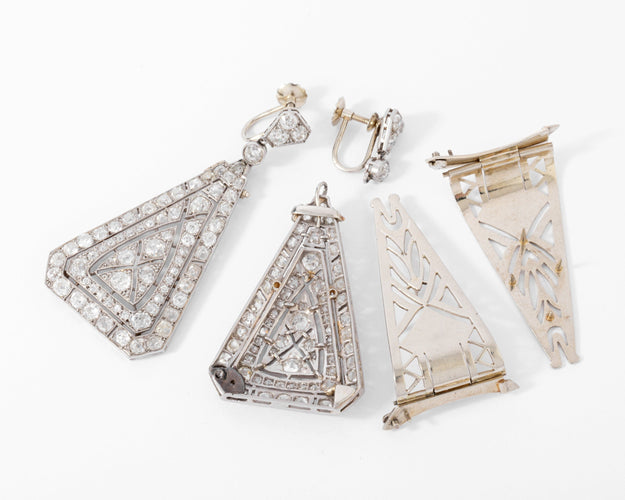 Boucles d'oreilles Boucles d'oreilles à transformation triangulaires en platine et diamants 58 Facettes 1