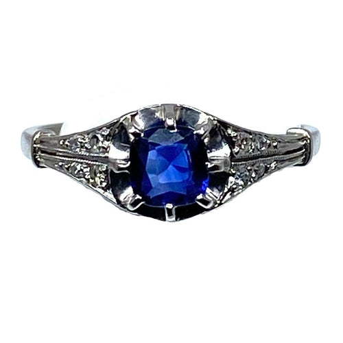 Bague Bague 1900 Platine Saphir et Diamants 58 Facettes