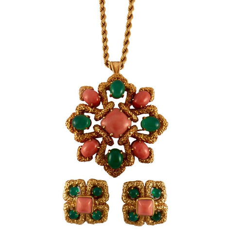 Collier VAN CLEEF & ARPELS - Parure "Delphe Collection" Corail et chrysoprase 58 Facettes