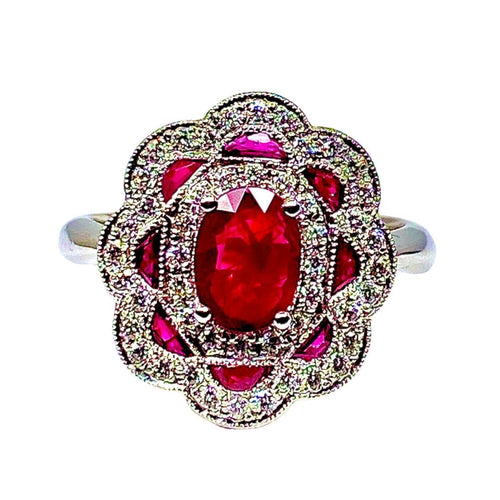 Bague 51 Bague marguerite Or blanc Rubis et Diamants 58 Facettes AB218