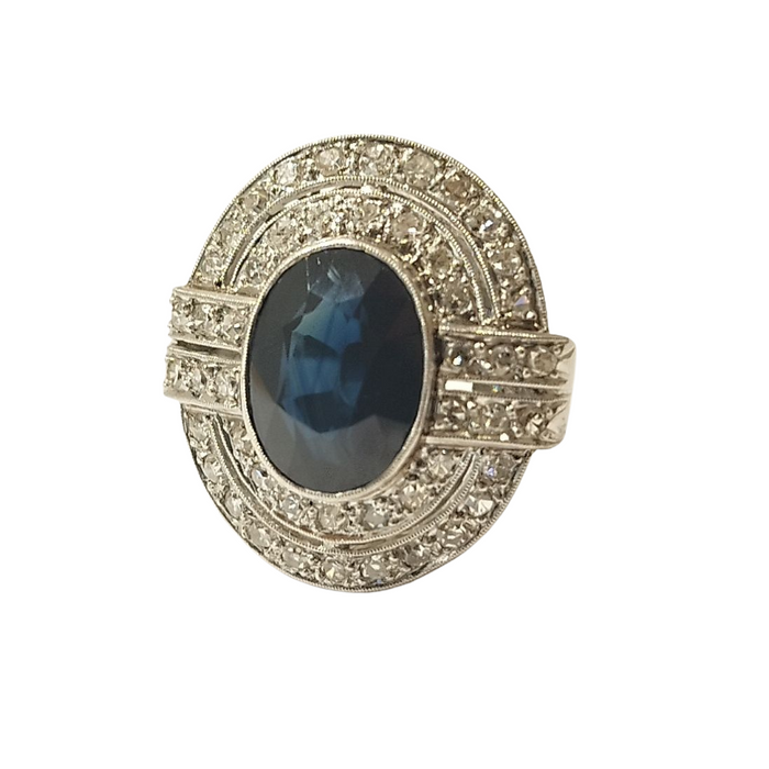 Ring Art Deco Saphir- und Platindiamanten