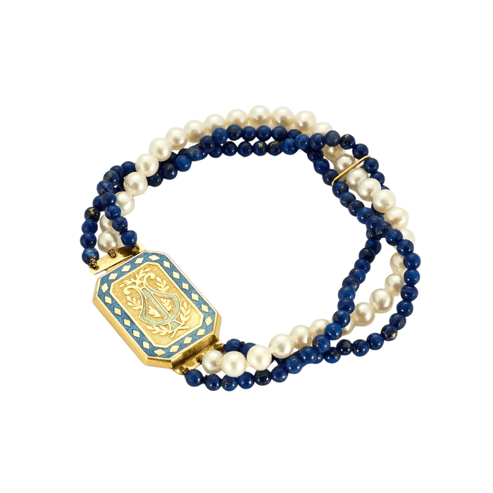 Bracelet Bracelet or jaune 18K,perles blanches et de lapis-lazuli 58 Facettes DV5673-3