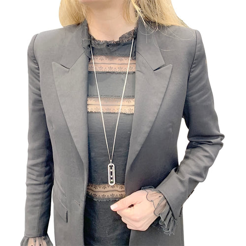 Collier Messika Move 10th Anniversary - Collier sautoir en or blanc et diamants 58 Facettes 32173