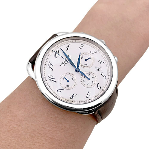 Montre Hermès Arceau Chronographe - Montre en acier sur cuir 58 Facettes 35226