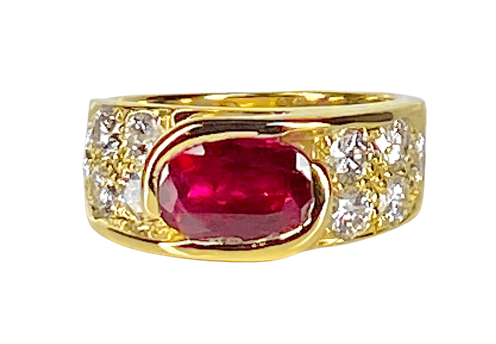 Bague 58 Bague or jaune rubis 2,25 carats et 10 diamants 58 Facettes AB412