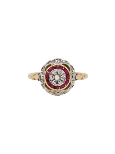 Bague Bague Art Déco ronde or jaune diamants rubis 58 Facettes J389