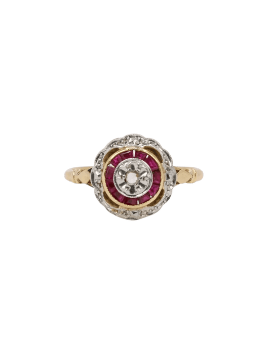 Bague Bague Art Déco ronde or jaune diamants rubis 58 Facettes J389