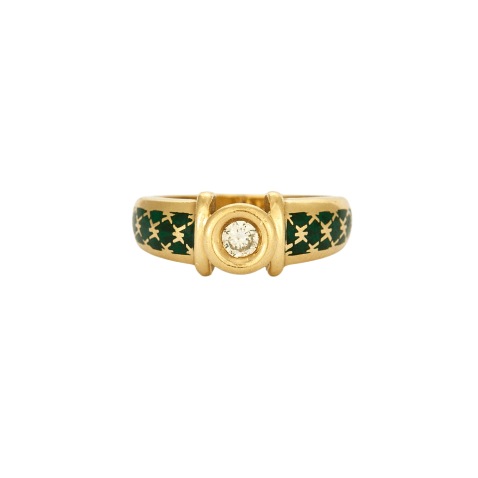 KORLOFF Yellow gold enamel and diamond bangle ring