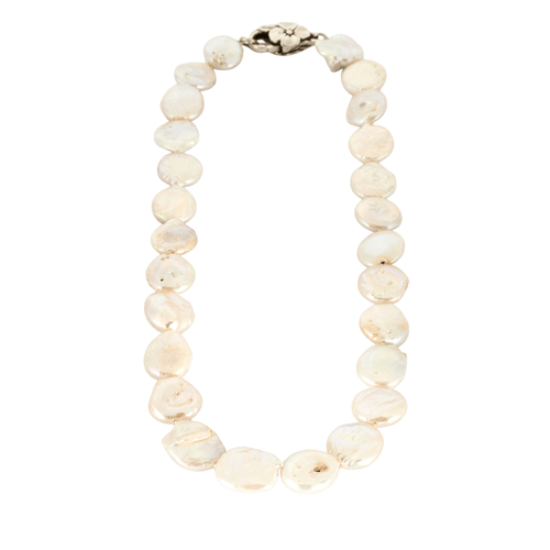 Collier Collier de perles Keishi blanche, fermoir argent 58 Facettes