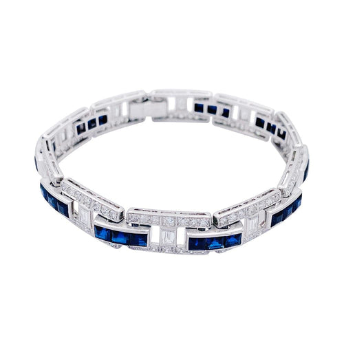 Bracelet Bracelet Art déco en platine, saphirs calibrés et diamants 58 Facettes 32336
