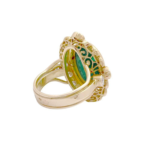 Bague 54 Bague en or jaune 750 avec émeraude et diamants 58 Facettes 35102