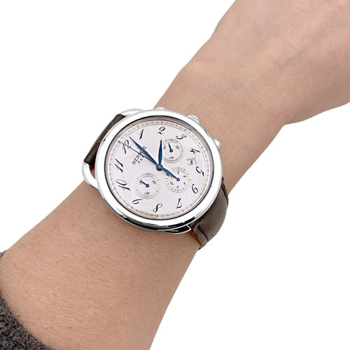 Montre Hermès Arceau Chronographe - Montre en acier sur cuir 58 Facettes 35226