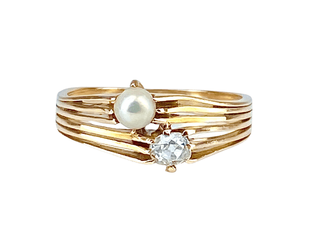 Ringa Toi & Moi i gult guld, diamant och pärla omkring 1900