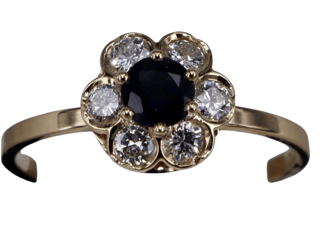 Bague 53.5 Bague fleur vintage en saphir bleu et diamant 58 Facettes BA 122