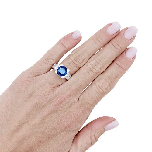 Bague 53 Bague en or blanc 750 sertie d’un saphir et diamants 58 Facettes 34263