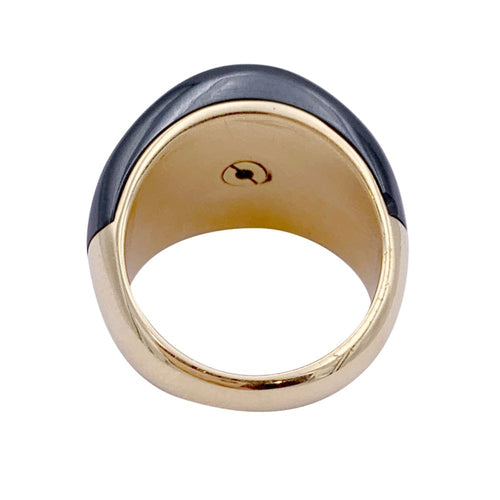 Bague 52 Bulgari - Bague bombée en or jaune 750 hématite et diamants 58 Facettes 32935