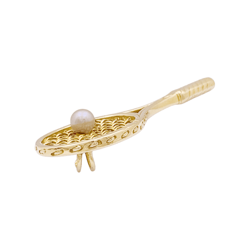 Pendentif Pendentif raquette de tennis en or jaune 750 avec perle de culture 58 Facettes 34804