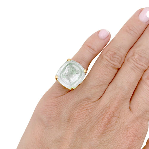 Bague 47 Bague intaille sur aigue-marine en or jaune 750 58 Facettes 34898