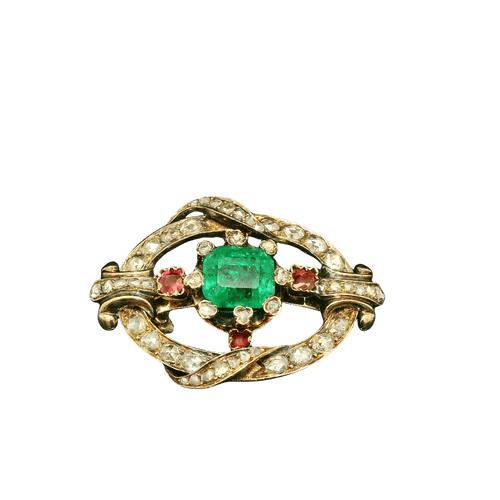 Broche broche ancienne en or jaune avec diamants émeraudes et rubis 58 Facettes