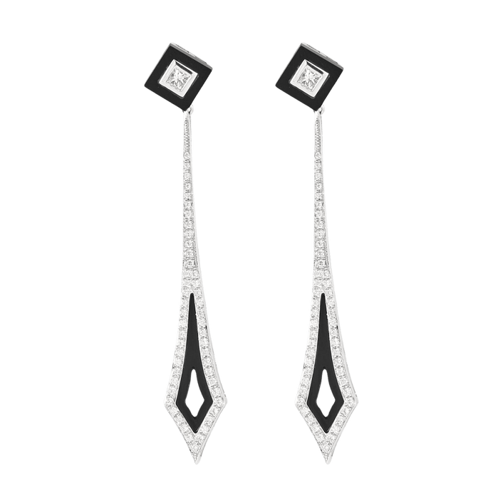 Boucles d'oreilles Pendants d'oreilles or blanc, diamants et onyx 58 Facettes DV0671-19