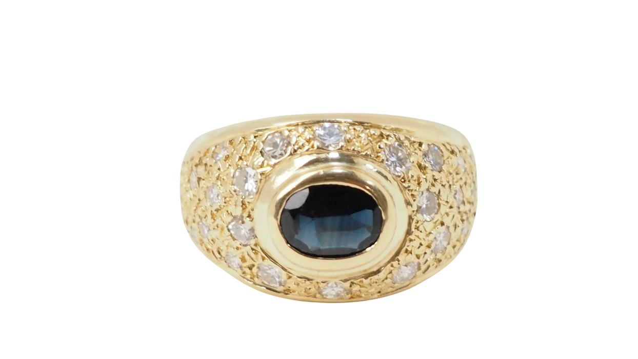 Jonc-Ring aus Gelbgold, Saphir und Diamanten