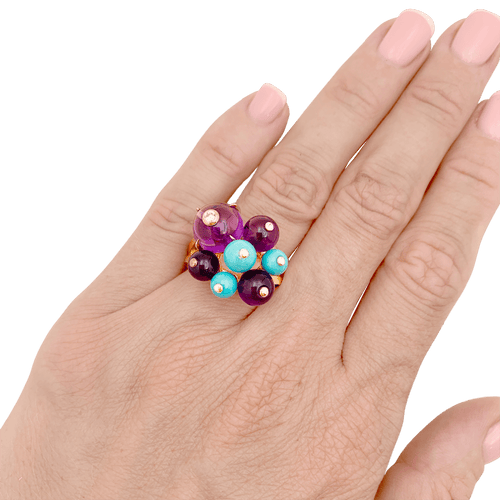 Bague 53 Cartier Délices de Goa - Bague en or rose avec diamant, turquoises et améthystes 58 Facettes 34811