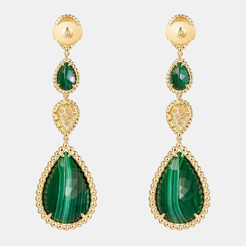 Boucles d'oreilles Serpent Bohème Or jaune Malachite 30.1ct, motifs XS et L.
